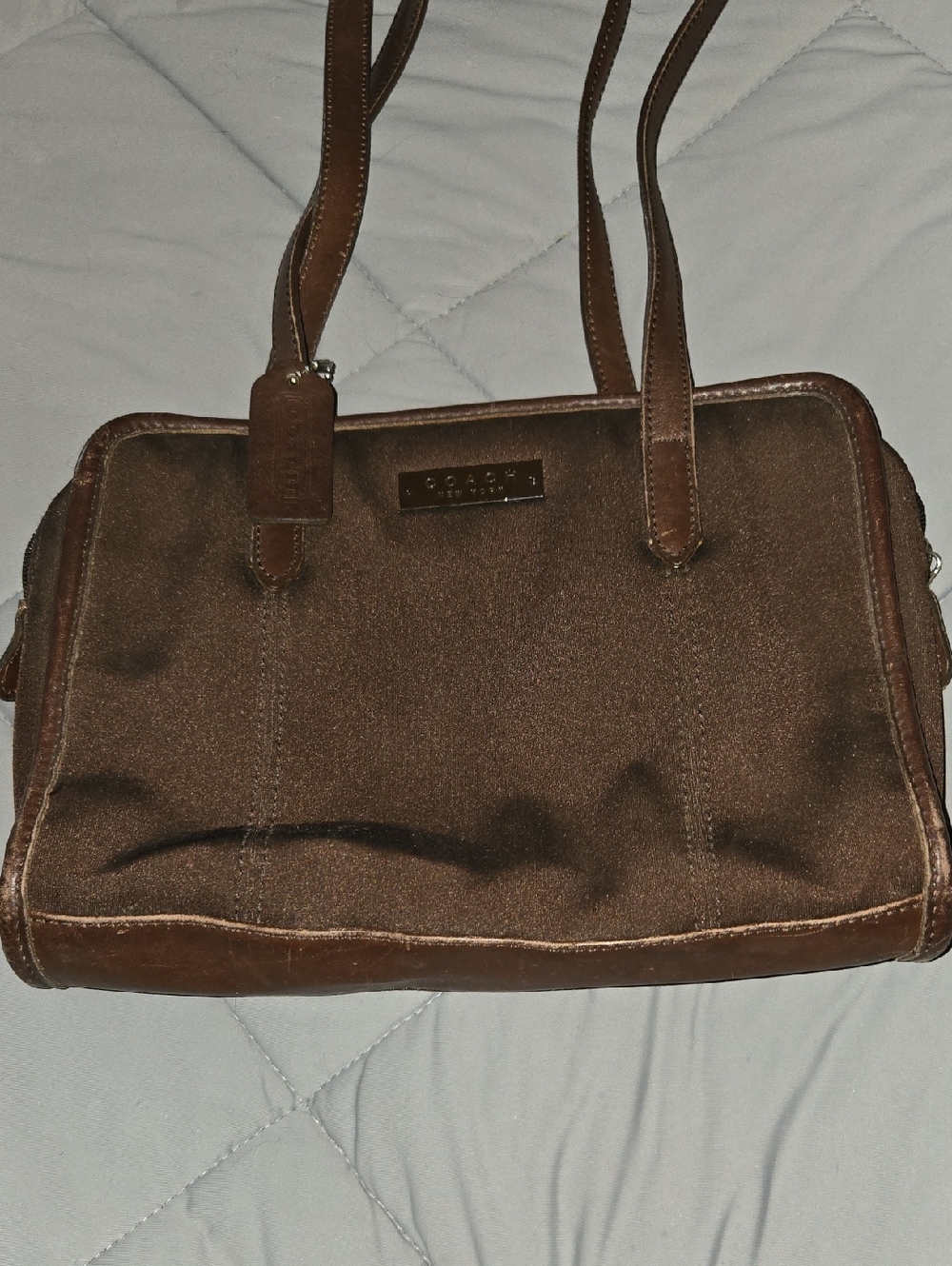 Coach Vintage 1998 neoprene brown double strap shoulder tote bag.